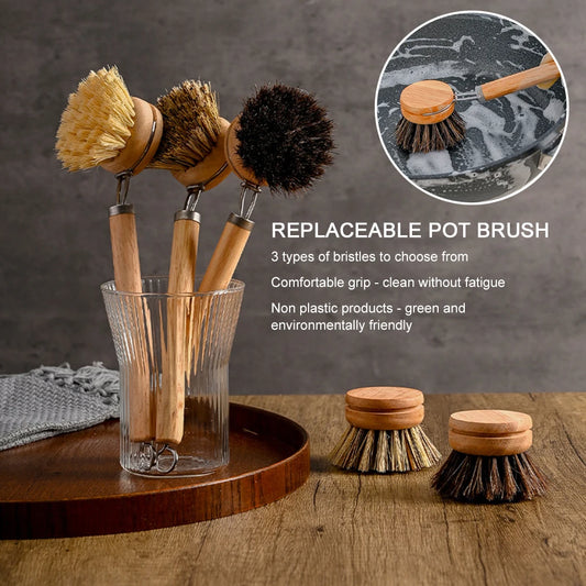 Dishes Brush Wooden Soft Bristles Dishes Stain Remove