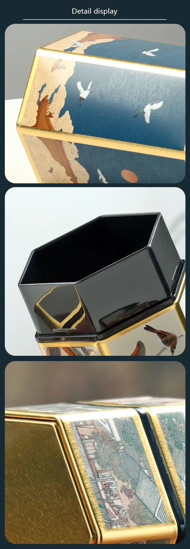 Tea Organizer Lids Hexagonal Tinplate Food Storage Jars