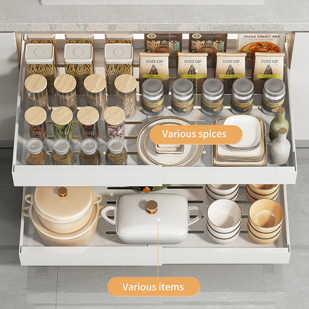Telescopic Drawer Extendable Pull-Out Cabinet Storage Basket No