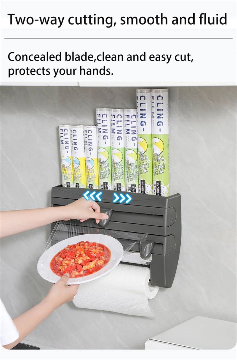 Cling Film Roll Cutting Holder Food Wrap Dispenser