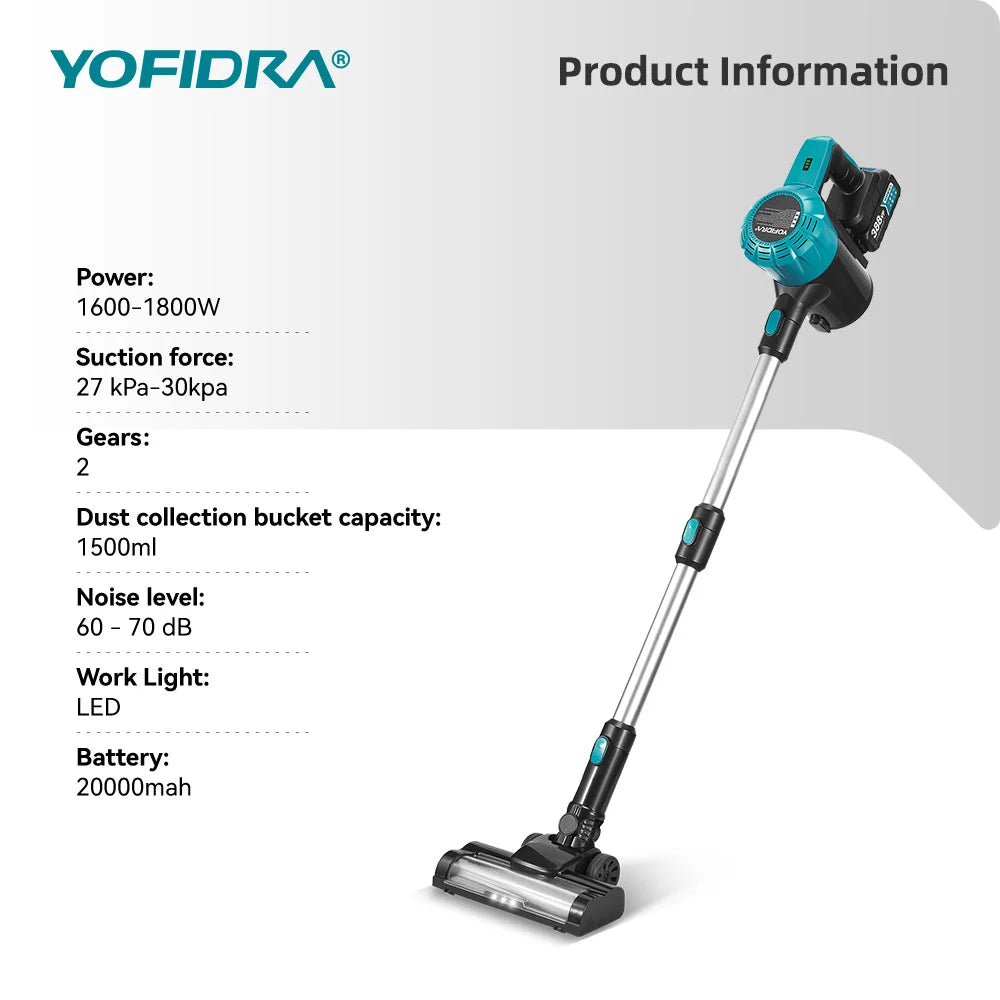 Yofidra Brushless Electric Vacuum Cleaner 1800w Cordless Powerful