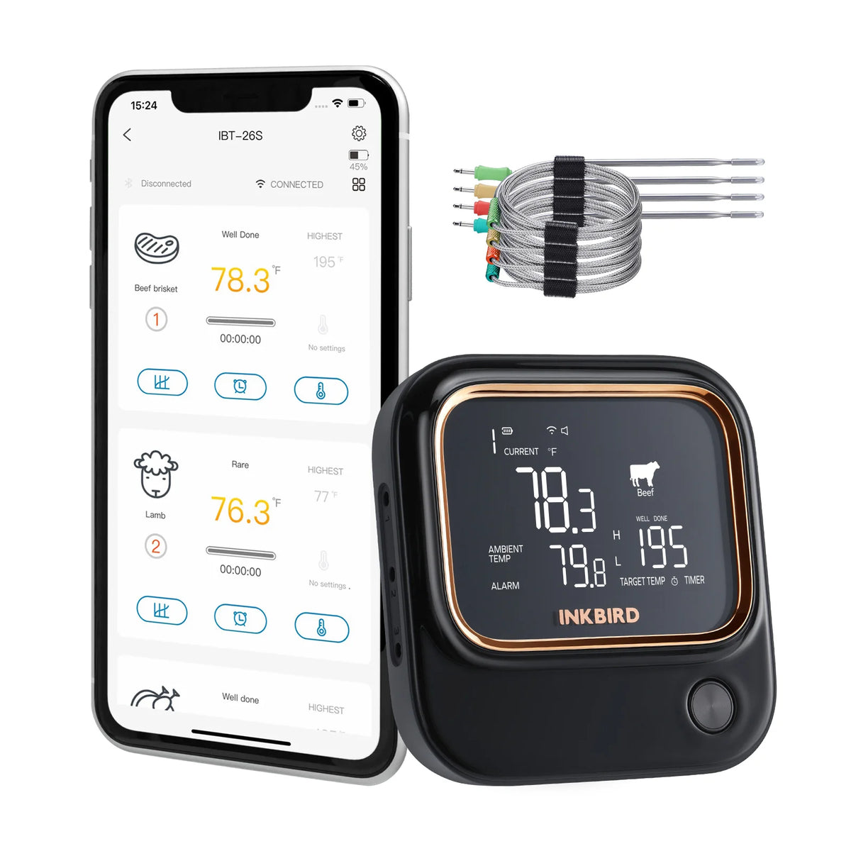 Inkbird Ibt-26s Wireless Meat Thermometer Wifi Digital Grill