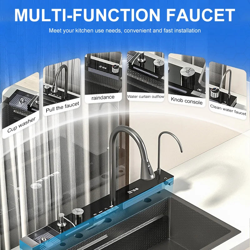 Stainless Steel Sink Waterfall Wash Vegetables Basin Smart