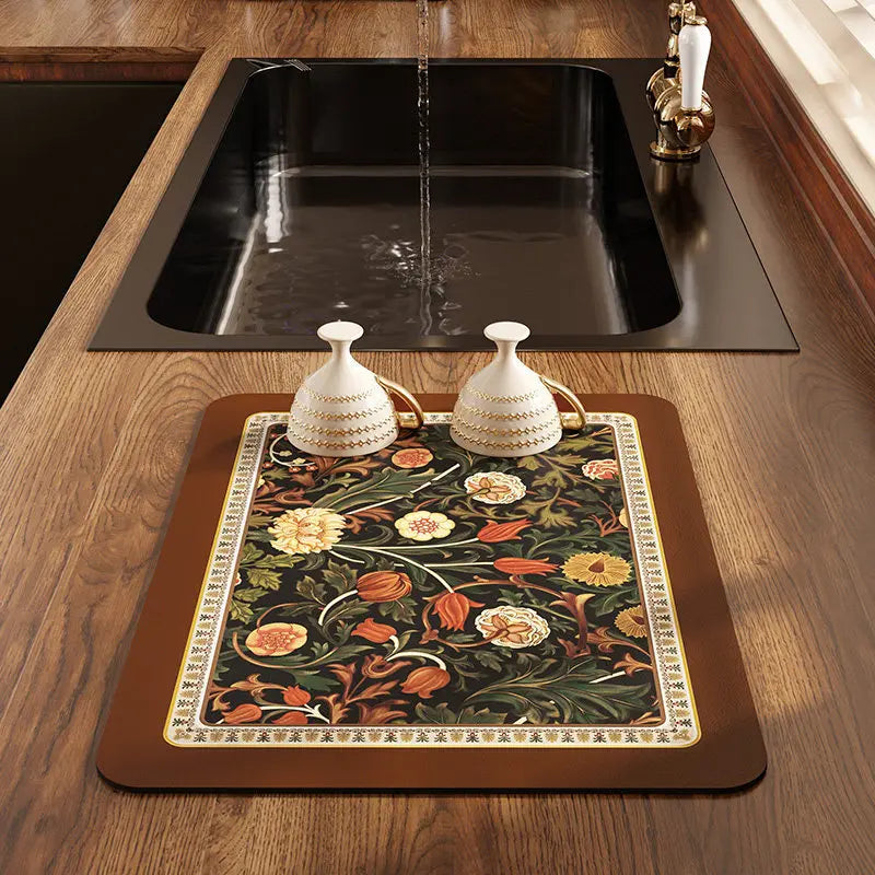 Retro Drying Mat Super-Absorbent Countertop Mat Tableware Drain