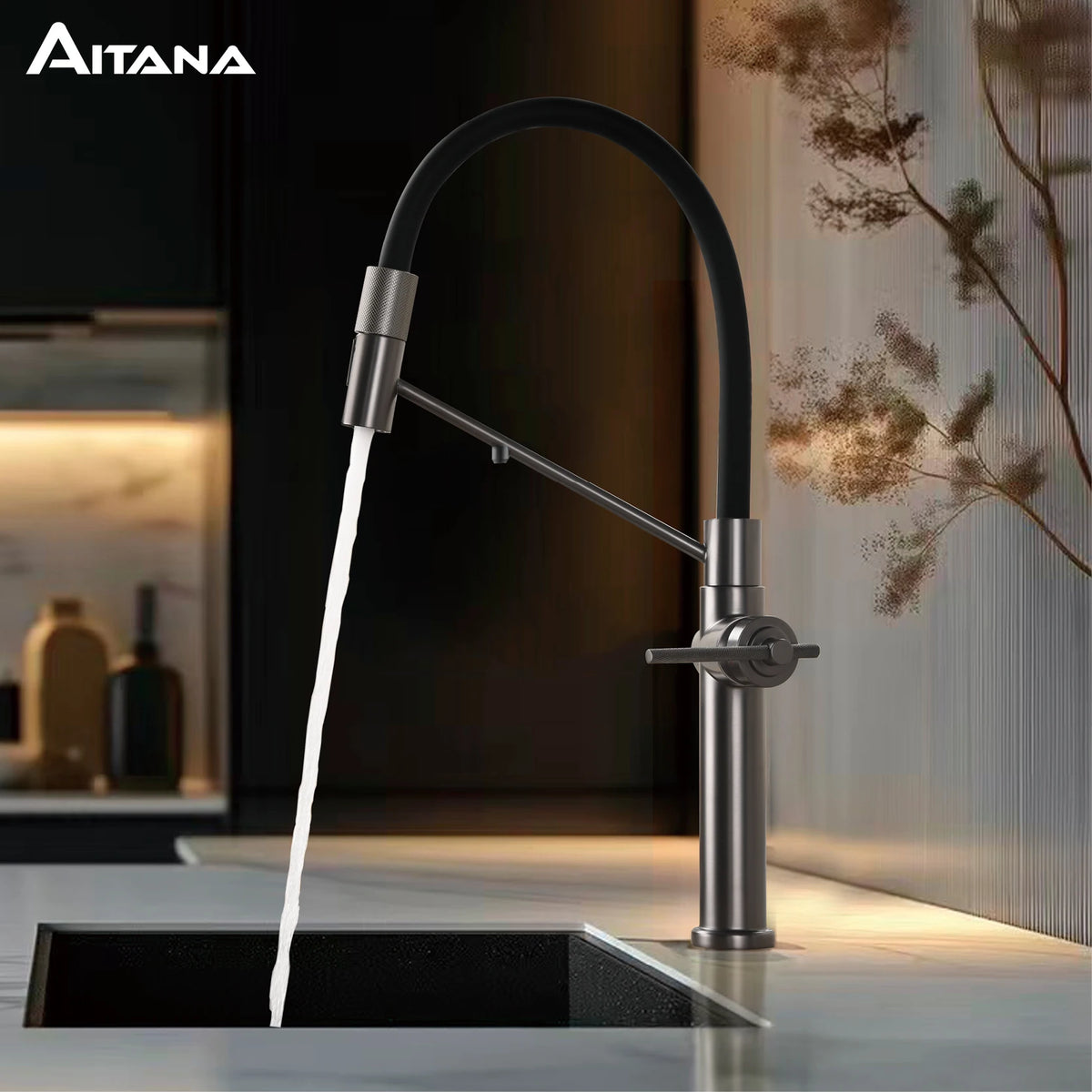 Modern Gun Grey Brass 3-In-1 Hole Faucet Separate