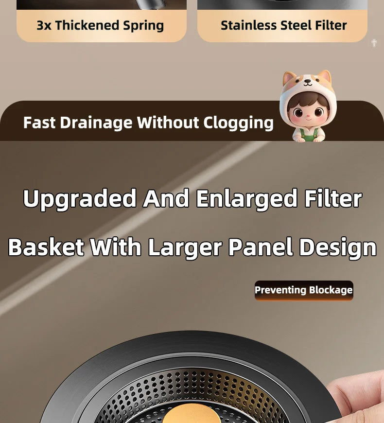 Universal Sink Strainer Stainless Steel Pop-Up Drain Plug