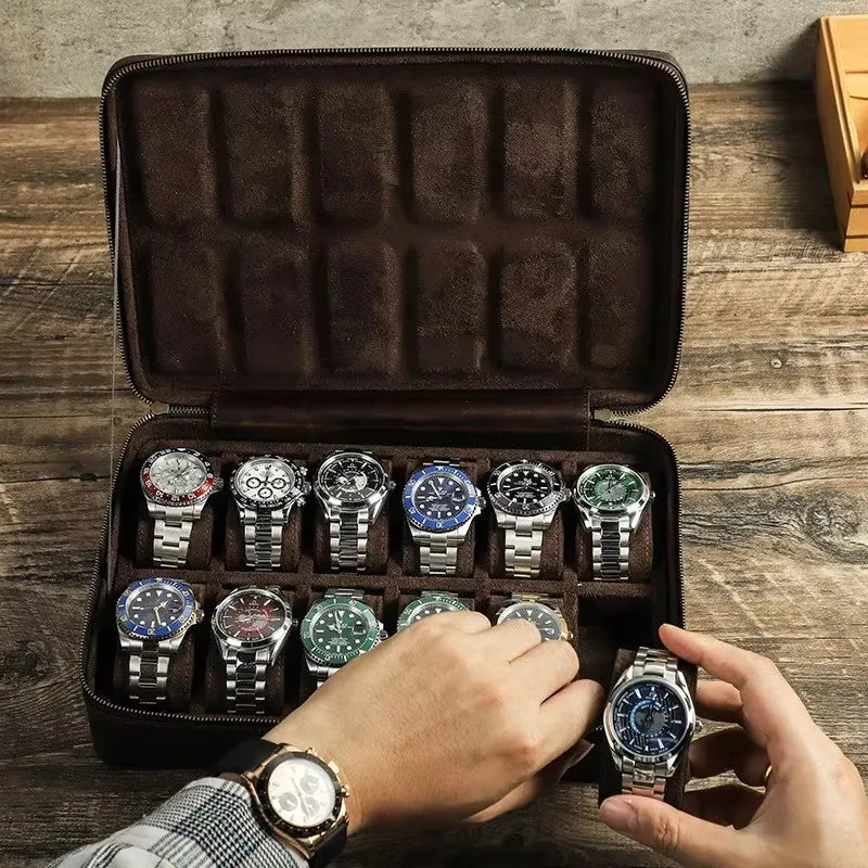 Vintage Leather Watch Box Organizer Men Travel Storage