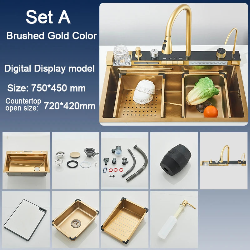Stainless Steel Sink Faucet 75 45cm Large Bowl