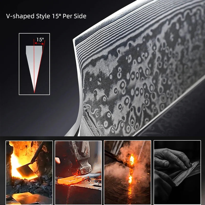 Damascus Knives Meat Cleaver Wooden Handle Chef Slicng