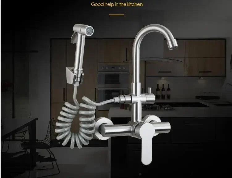 Black Sink Mixer 304 Sus Wall Mounted Foldable