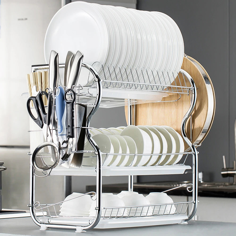 3-Tier Dish Rack Multi-Functional Supplies Storage Rack Large
