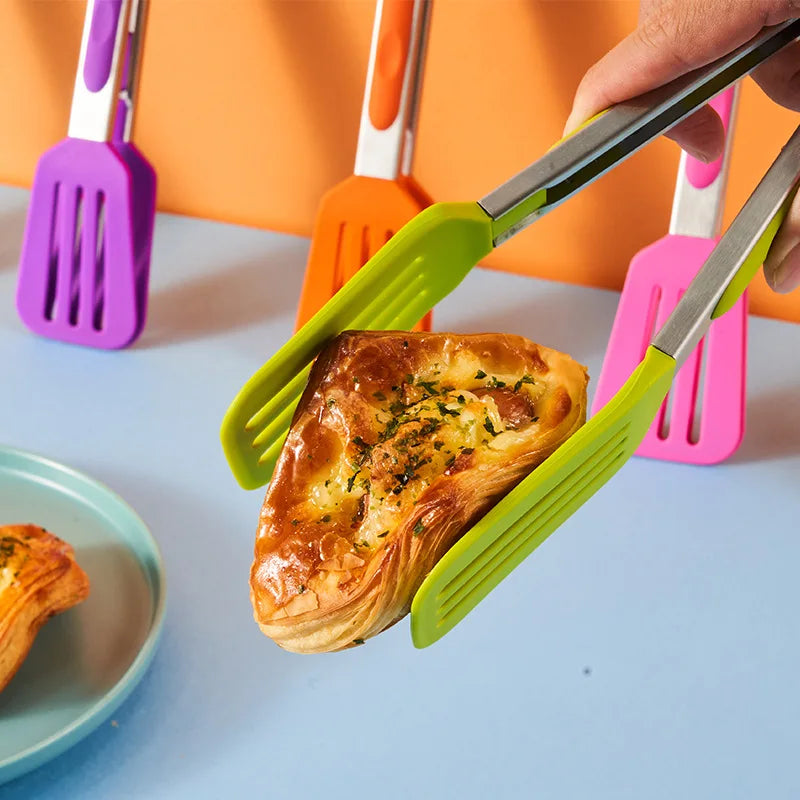 Cooking Non-Stick Tongs Stainless Steel Handle Utensil Pizza