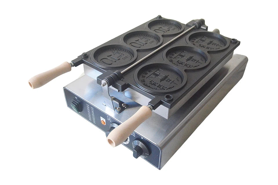 Xeoleo Commerical 3pcs Coin Waffle Maker Korean Gold