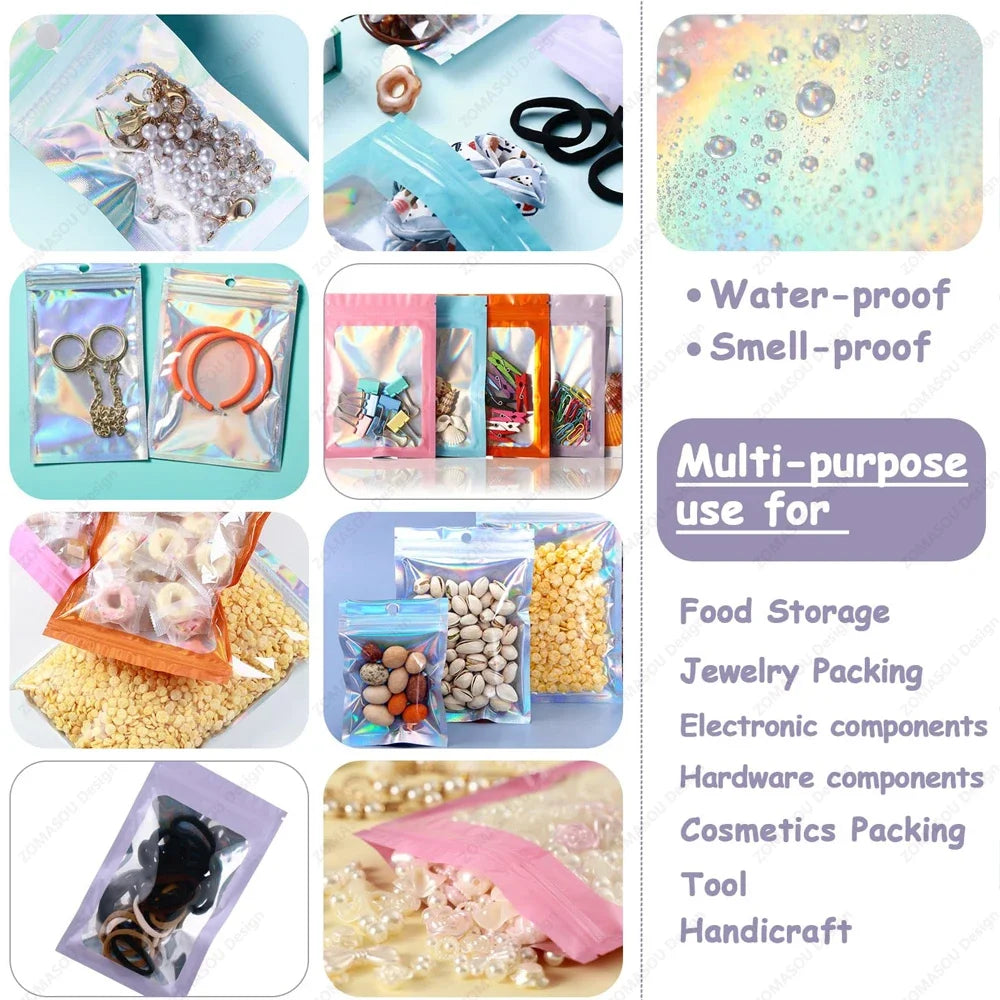 1-400pcs Plastic Laser Sealing Bags Color Holographic Candy