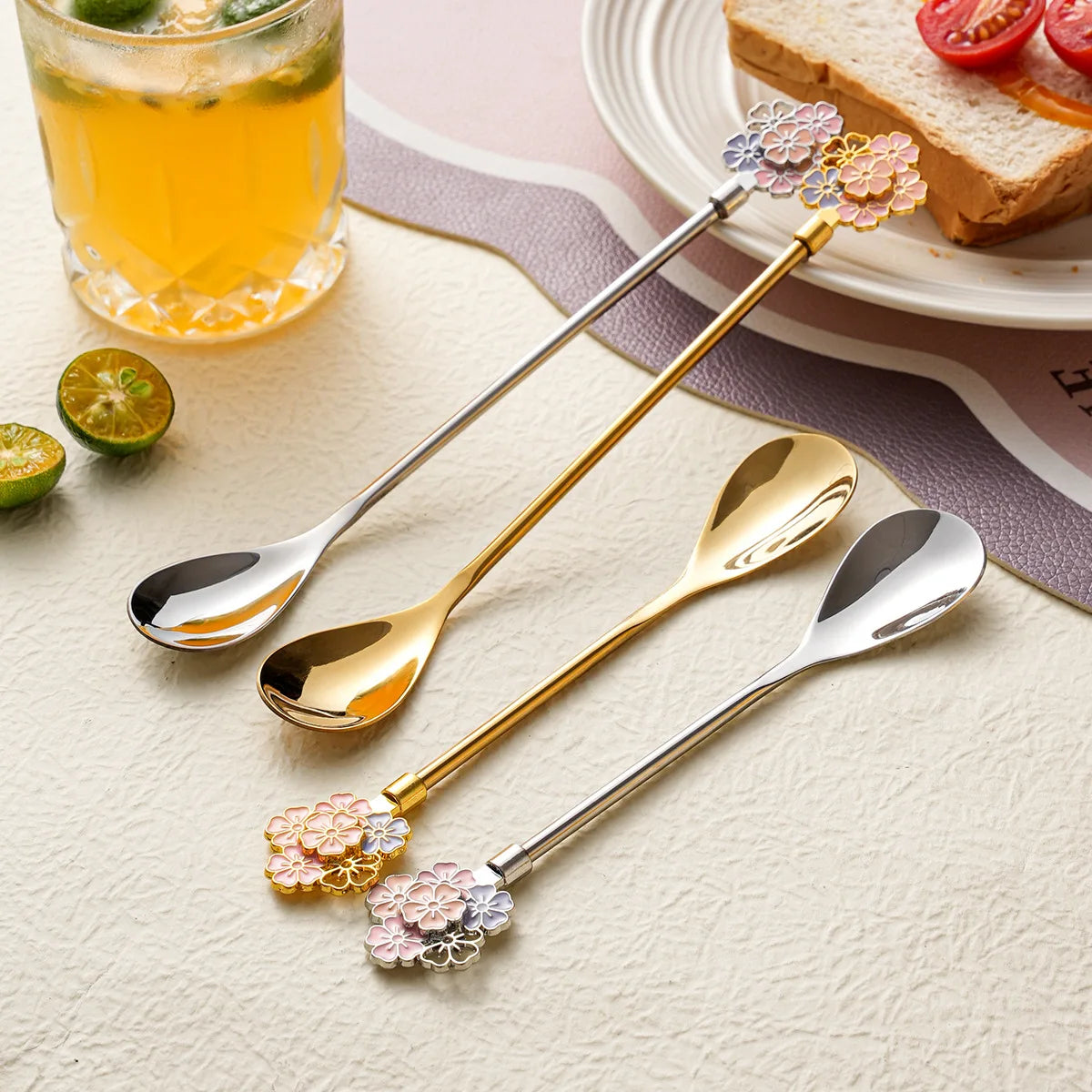 5-Pack 304 Stainless Steel Spoons Japanese Cherry Blossom