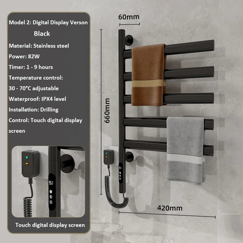 Electric Heated Towel Rack Rotating Bathroom Wall Mounted