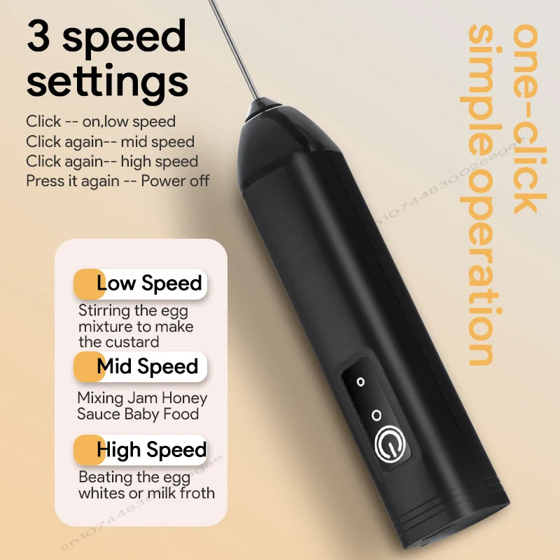 Electric Milk Frother Egg Beater Wireless Type-C Charging