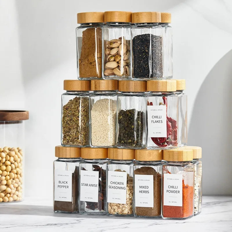 Square Spice Jars Wooden Lid Spice Jars Shaker