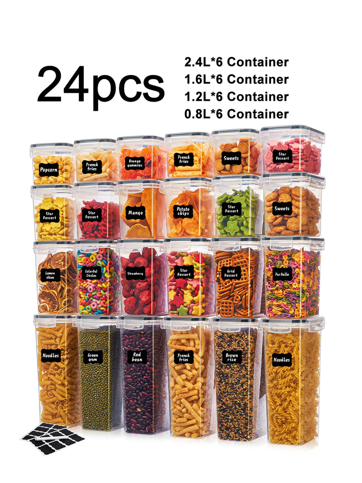 24pcs Airtight Food Storage Containers Labels Flour Grains