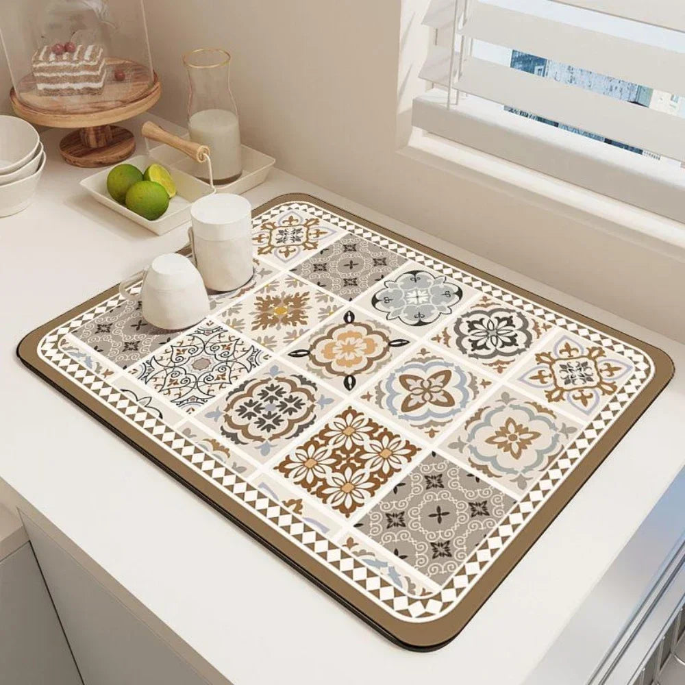 Vikama Vintage Bohemian Dish Drying Mat Non-Slip Absorbent