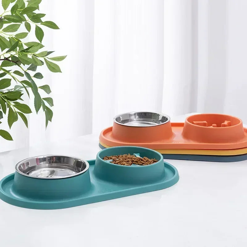 Dog Double Bowl Silicone Mat Cat Pet Food