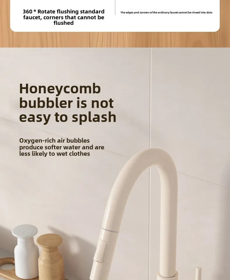 Cream Wooden Handle All Copper Faucet - Pull-Out