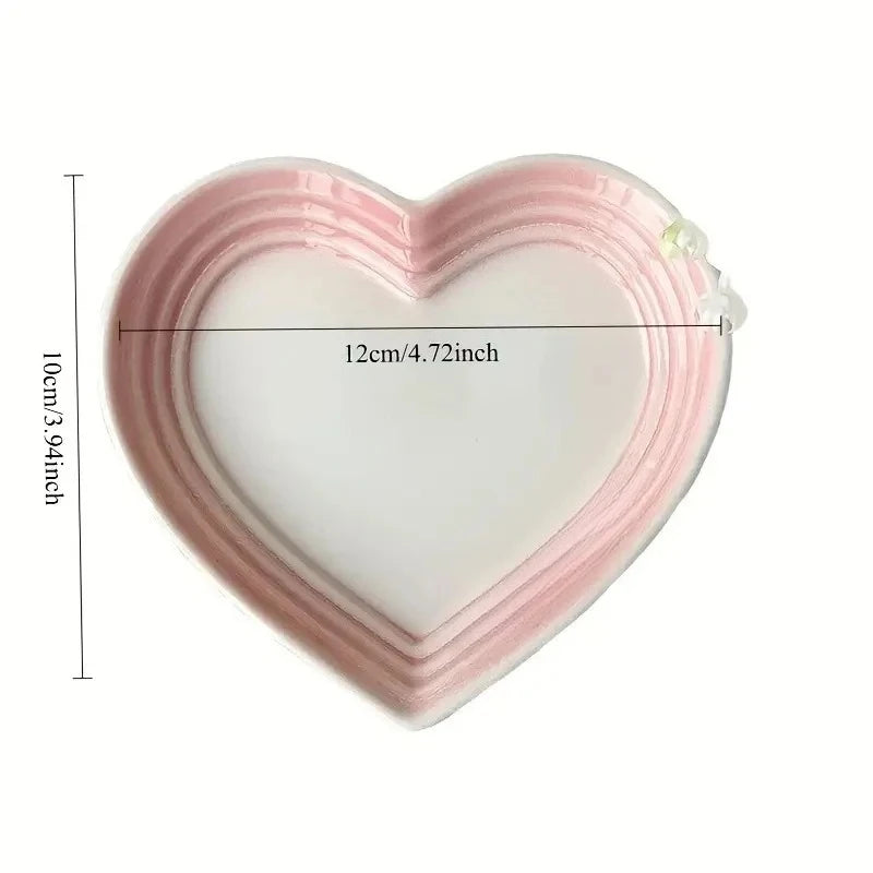Heart-Shaped Ceramic Dishes 12cm Gradient Underglaze Color Simple