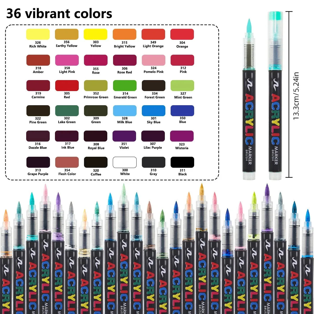 12-366 Colors Acrylic Marker Waterproof Acrylic Brush Marker