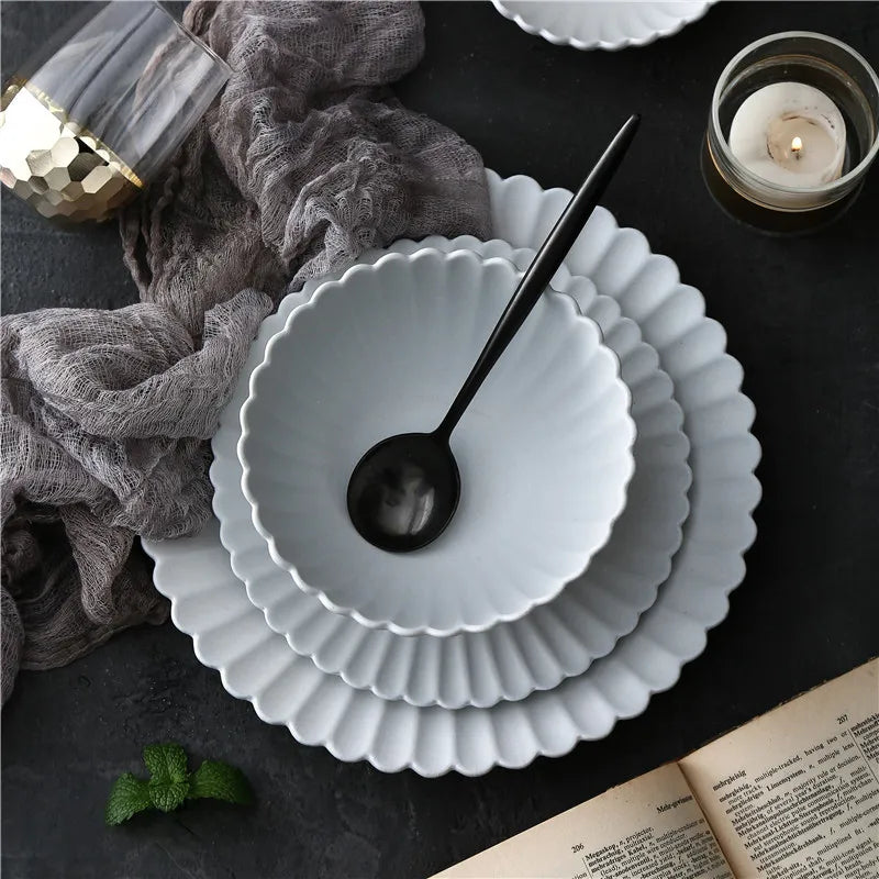 Japanese Style Chrysanthemum Ceramic Dinner Plate Rice Salad