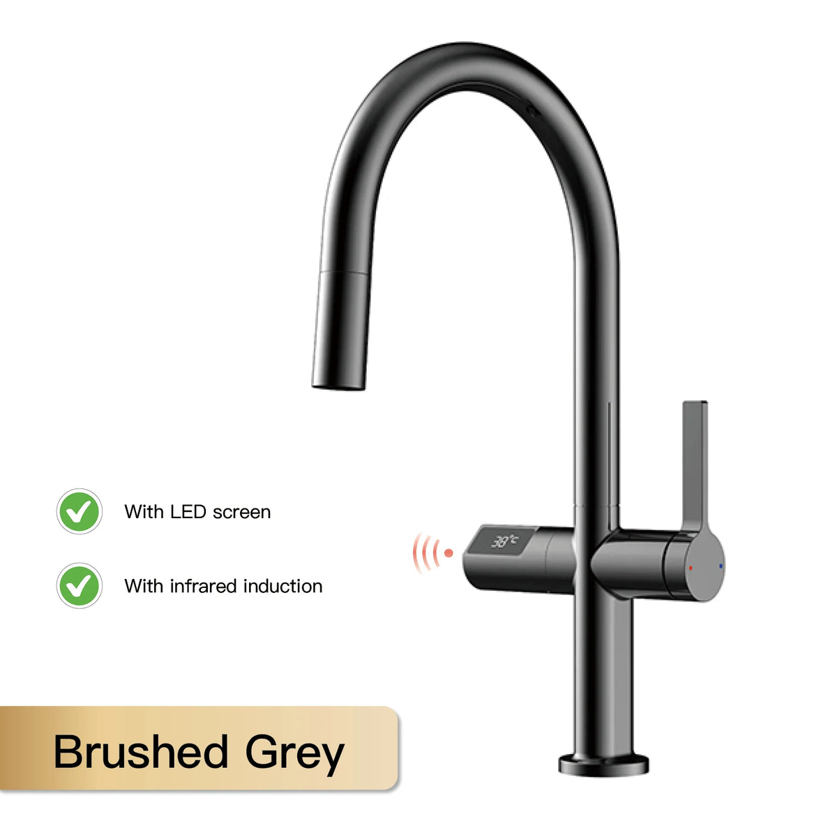 Light Luxury Gun Gray Brass Faucet Digital Display