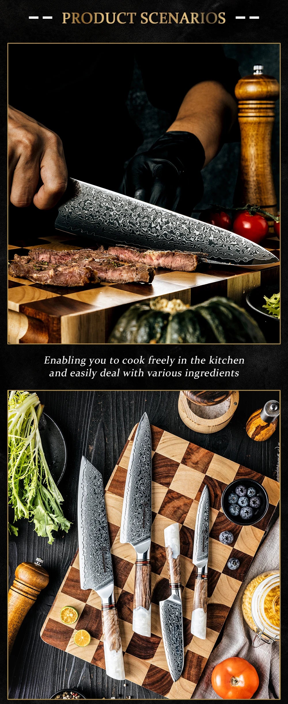 Grandsharp 1-4 Pieces Knife Damascus Steel 10cr15c0mov Steel