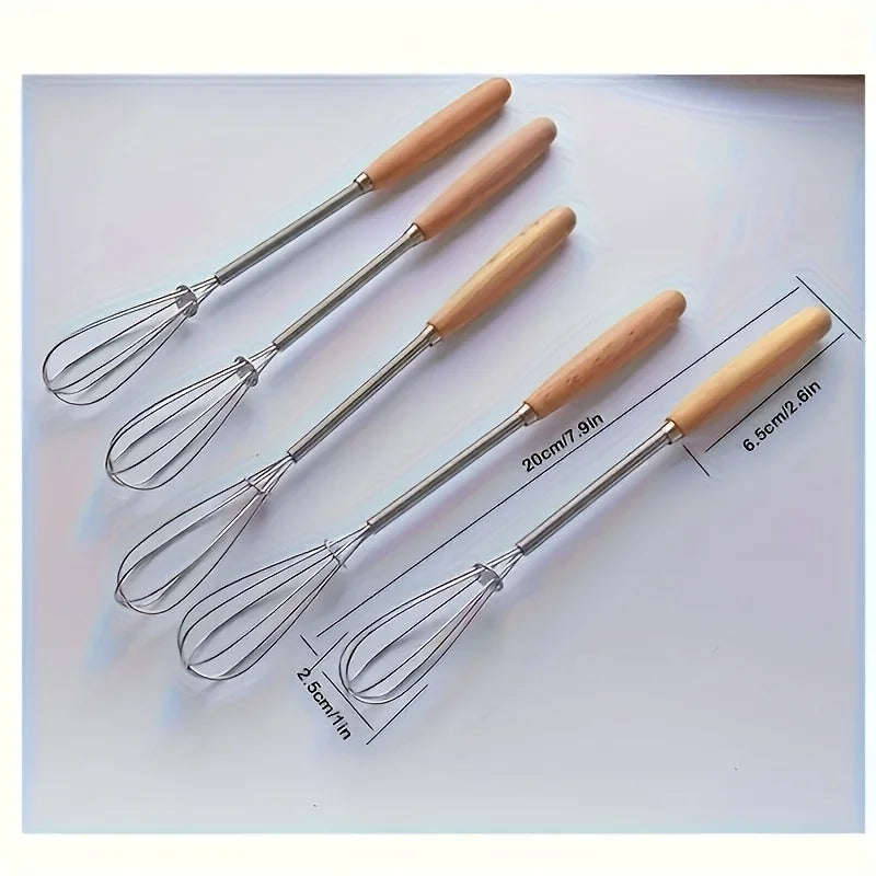 1pc/3pcs Of Whisks Solid Wood Handles Stainless Steel