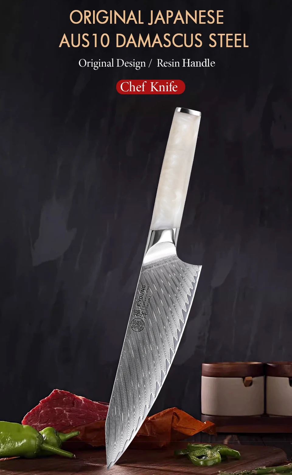 Young Japanese Chef Knife Damascus Steel Professional Knives