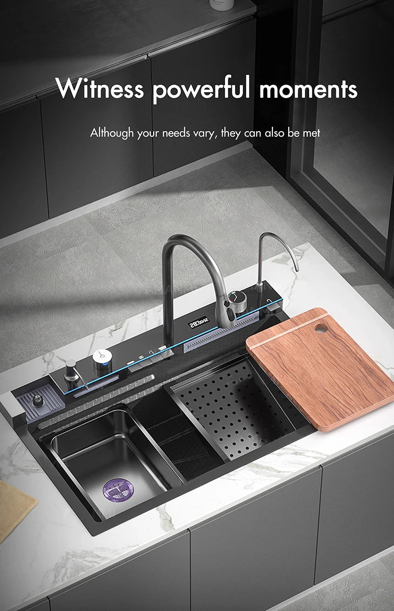 304 Stainless Steel Waterfall Sink Large Slot Integrated