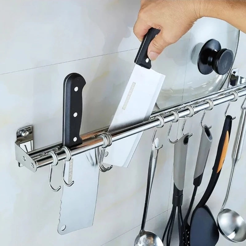 Wall Mounted Utensil Rack Stainless Steel Hanging Rail