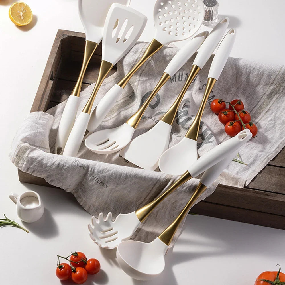 1pc Silicone Kitchenware Cooking Utensils White Gold Spatula