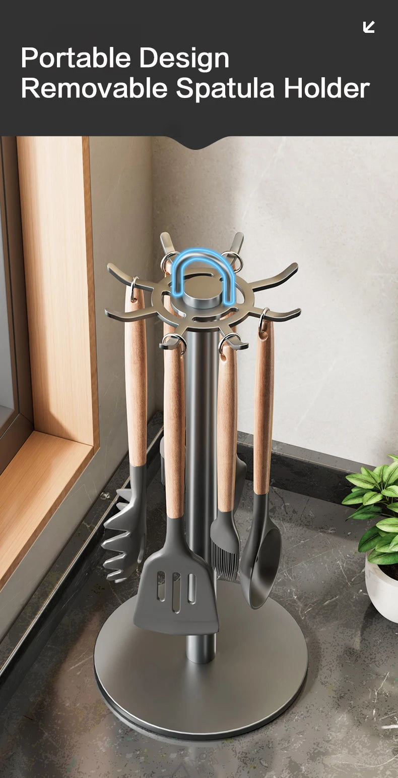 Utensil Stand Rotating Storage Hanger Hooks Countertop