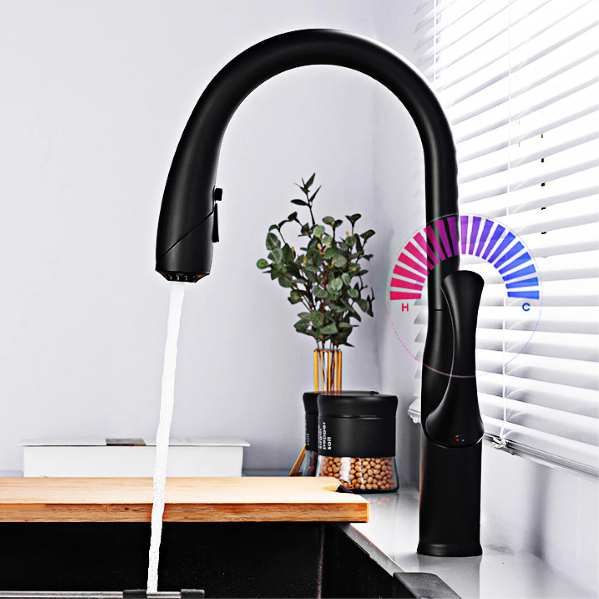 High End Touch Black Faucet Brass Pull Out