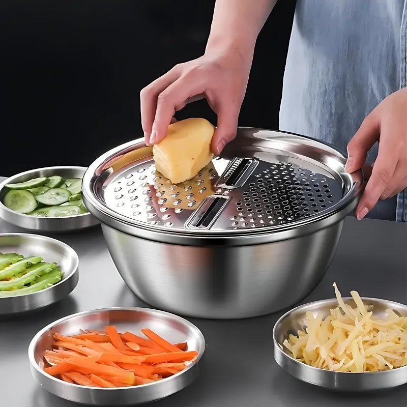 3pcs Stainless Steel Mixing Bowl Grater Strainer Drain