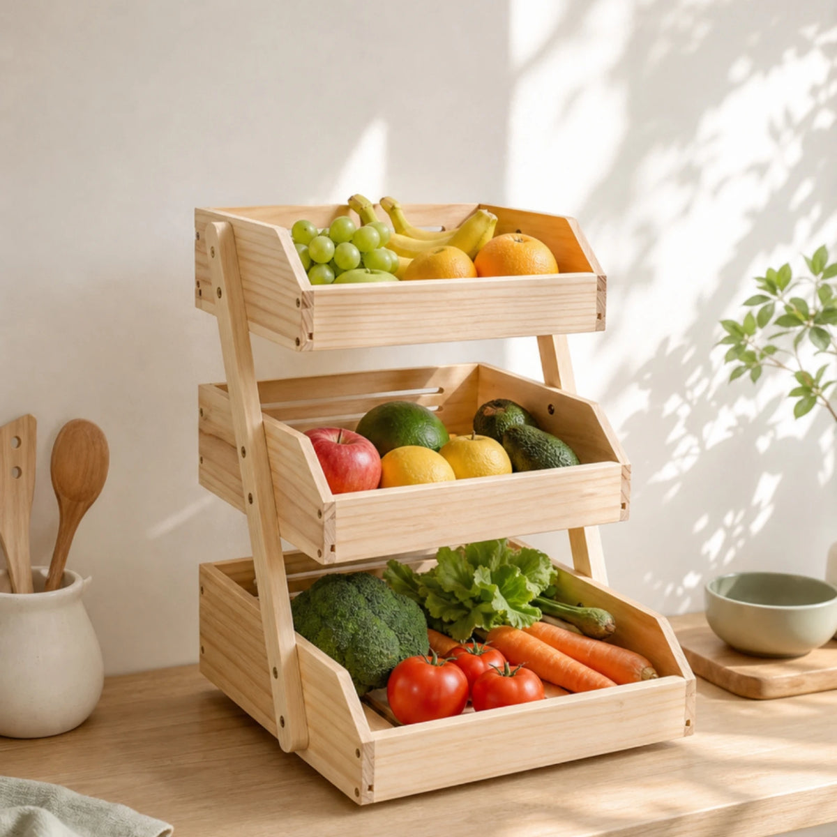 Countertop Organizer Ventilated Rack Trays Wooden Storage Rack