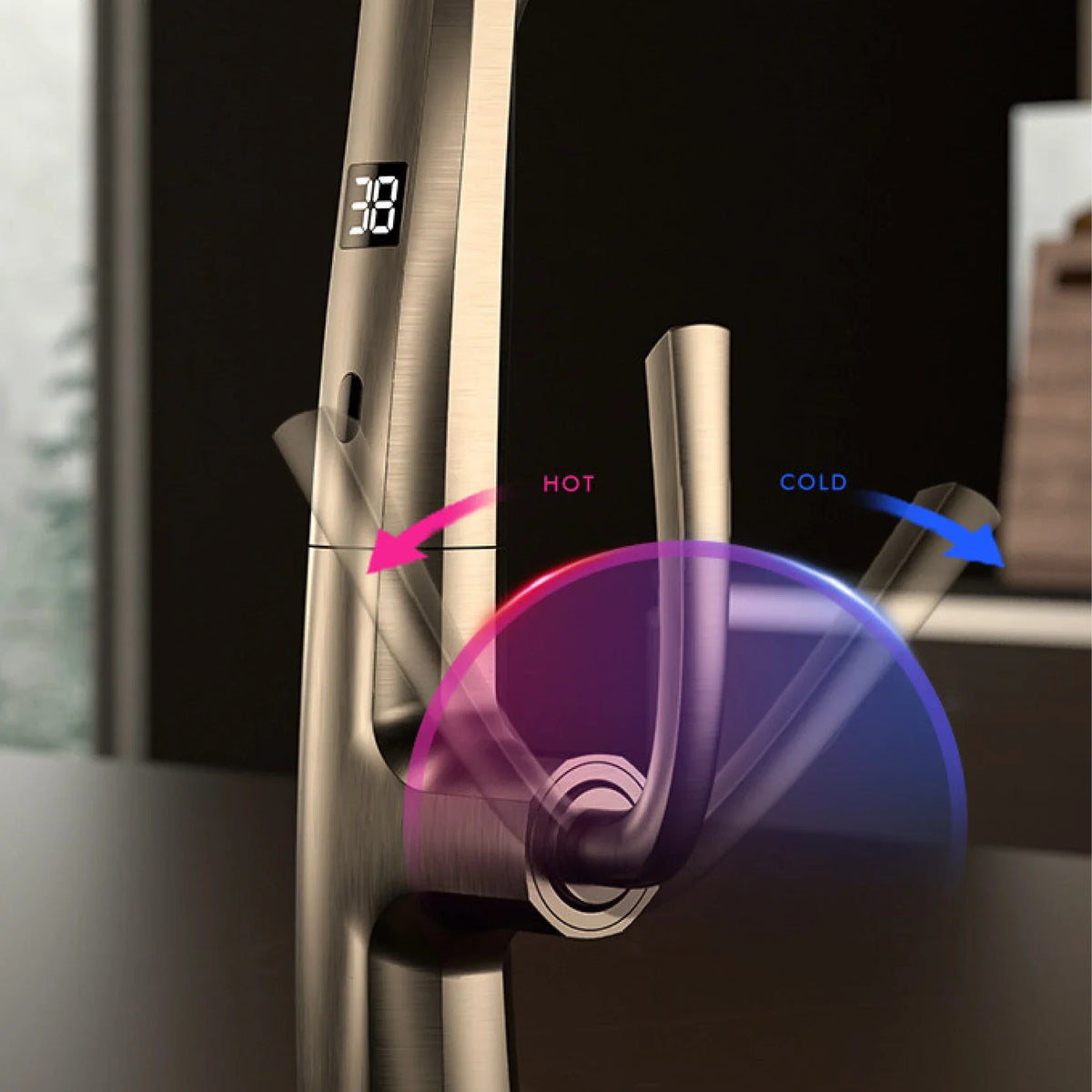 Luxury Brass Gun Gray Faucet Digital Display Intelligent