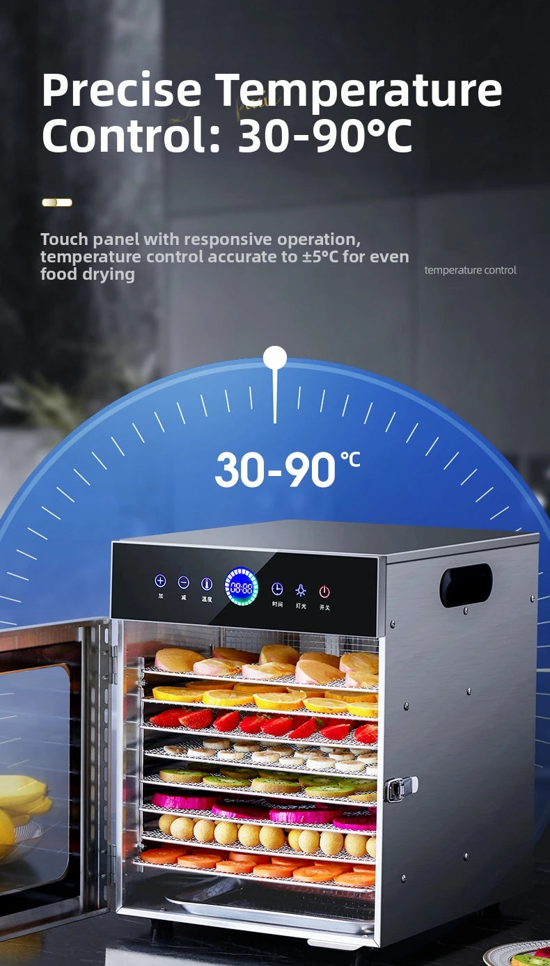 8-Tier Stainless Steel Food Dehydrator Commercial Power Digital