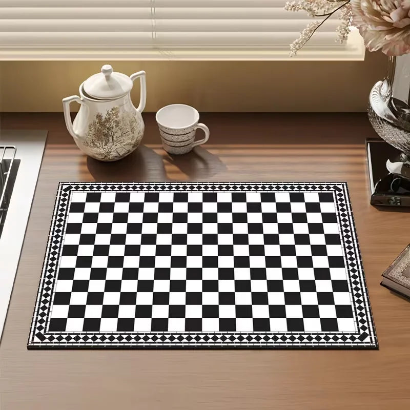 Dish Drain Pad Checkerboard Design Decor Diatomaceous Earth