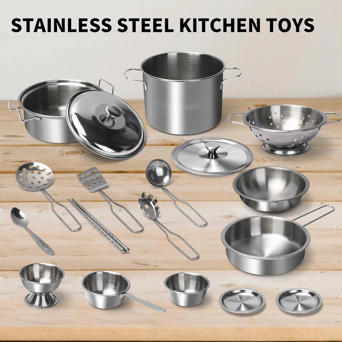 Stainless Steel Kids Toy Real Metal Cooking Utensils