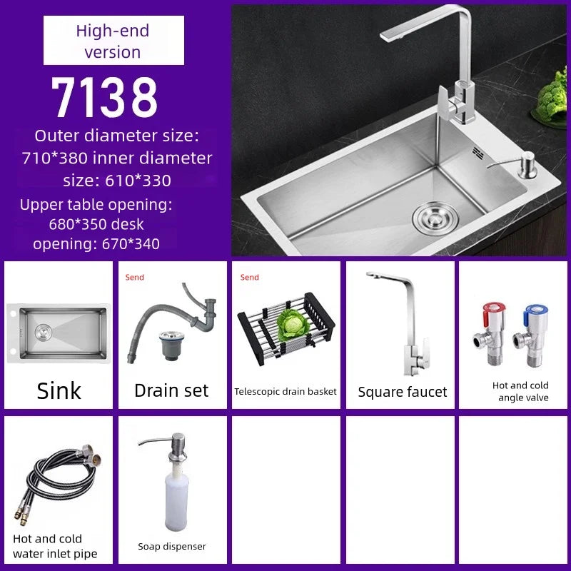 Stainless Steel Sink Narrow Long Model Side Hole
