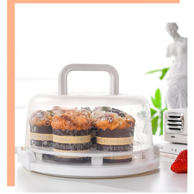 Plastic Round Cake Box Carrier Handle Pastry Storage