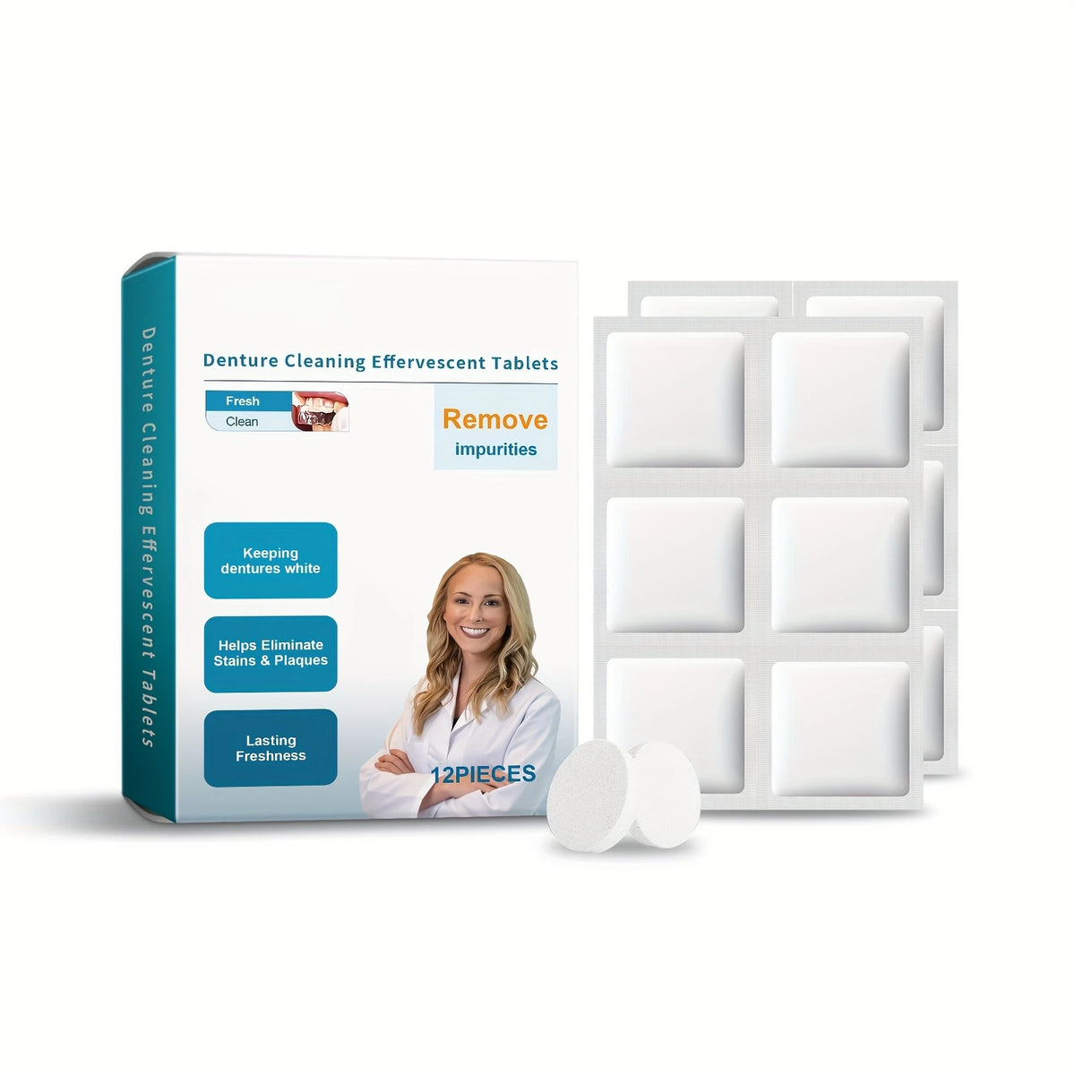 12 Pieces Cleaning Tablets Kit Effervescent Soak Case