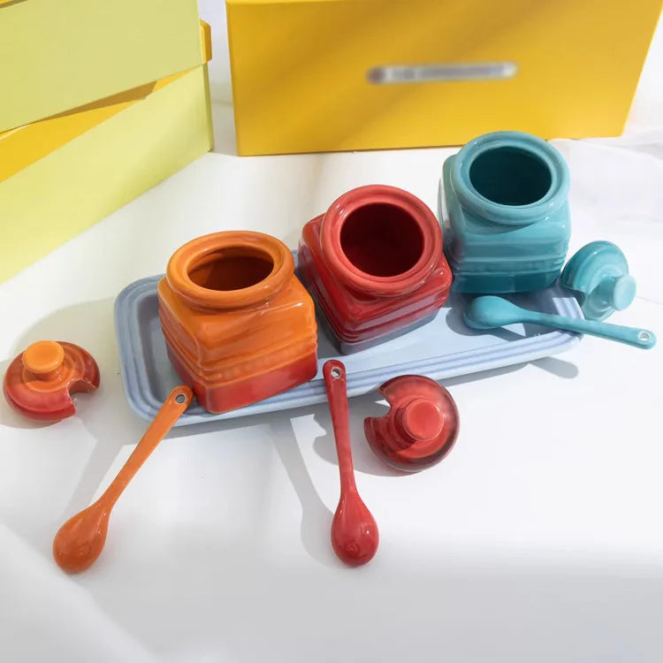 3pcs Ceramic Spice Container Storing Salt Sugar Pepper