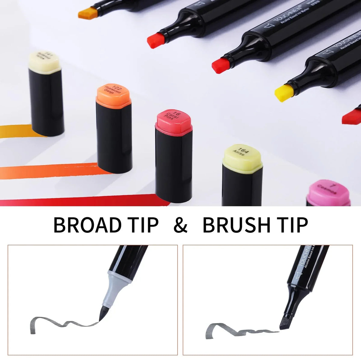 Touchnew Alcohol Markers Soft Brush Tip Brush Markers