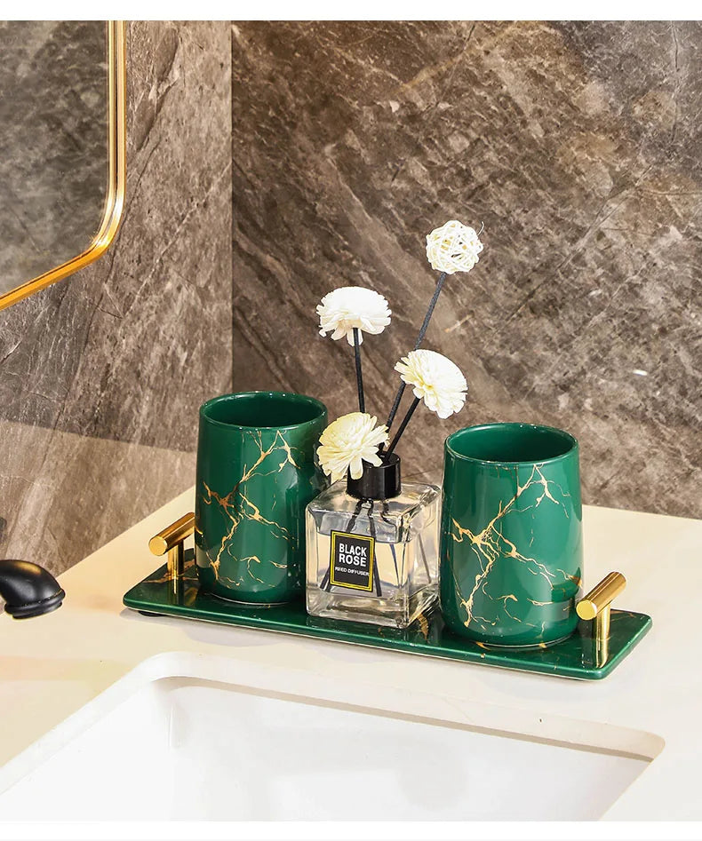 Creative Marble Texture Ceramic Toothbrush Cup Bathroom Soap